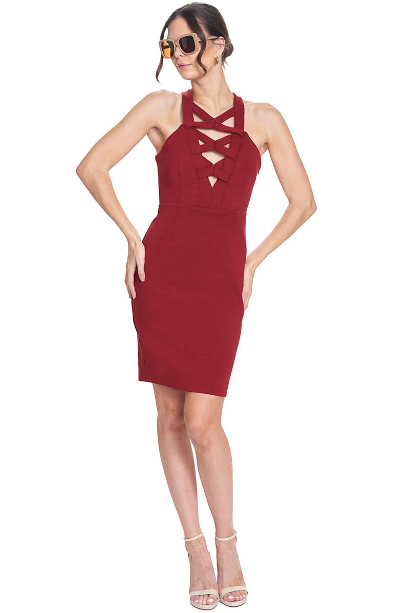 Don't Cross Me Dress - Elegant Criss - Cross Wine Red Ponte Cocktail Dress - WWW.SIMONAMAGHEN.COM