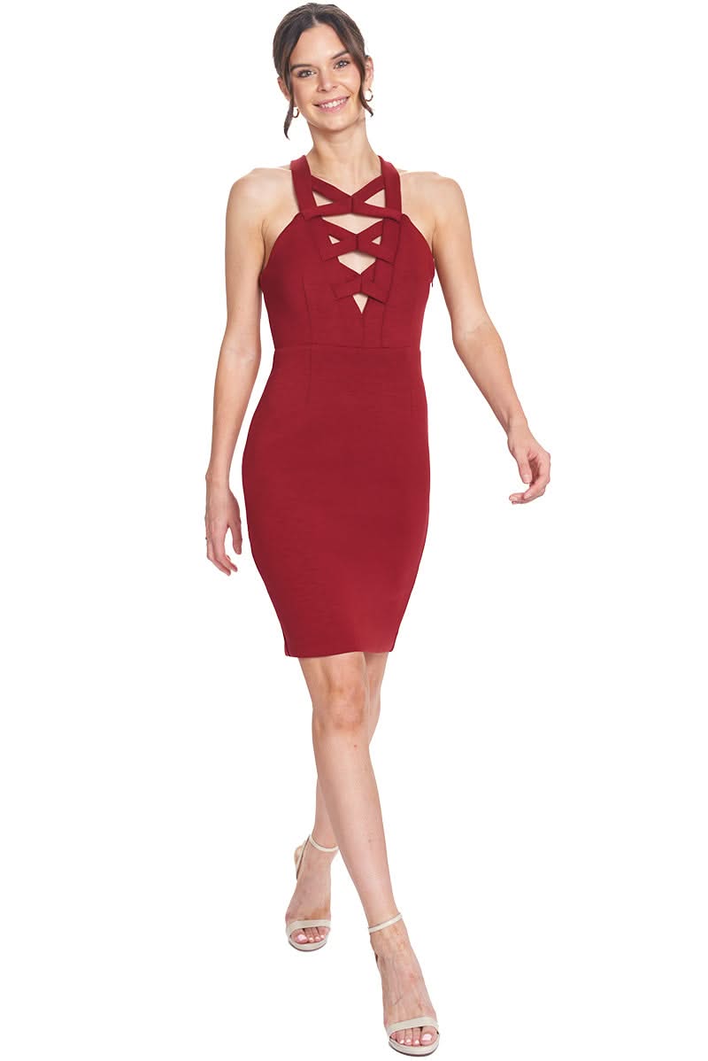 Don't Cross Me Dress - Elegant Criss - Cross Wine Red Ponte Cocktail Dress - WWW.SIMONAMAGHEN.COM
