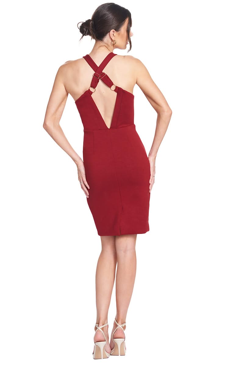 Don't Cross Me Dress - Elegant Criss - Cross Wine Red Ponte Cocktail Dress - WWW.SIMONAMAGHEN.COM