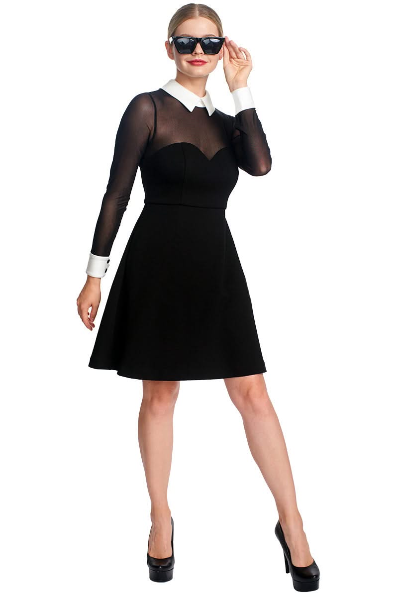 Tuxedo Fit & Flare Illusion Dress - Sophisticated Black & White Cocktail Attire - WWW.SIMONAMAGHEN.COM