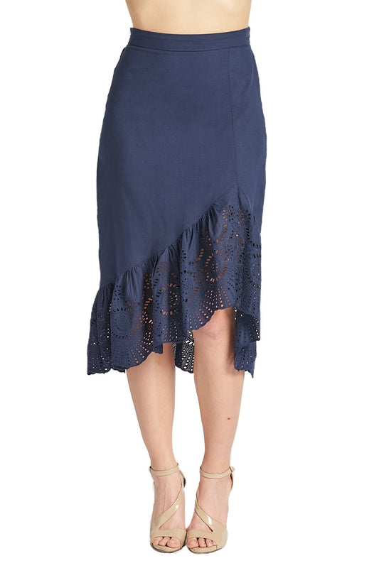 Aster Skirt - Cotton eyelet asymmetric hi - lo skirt - WWW.SIMONAMAGHEN.COM
