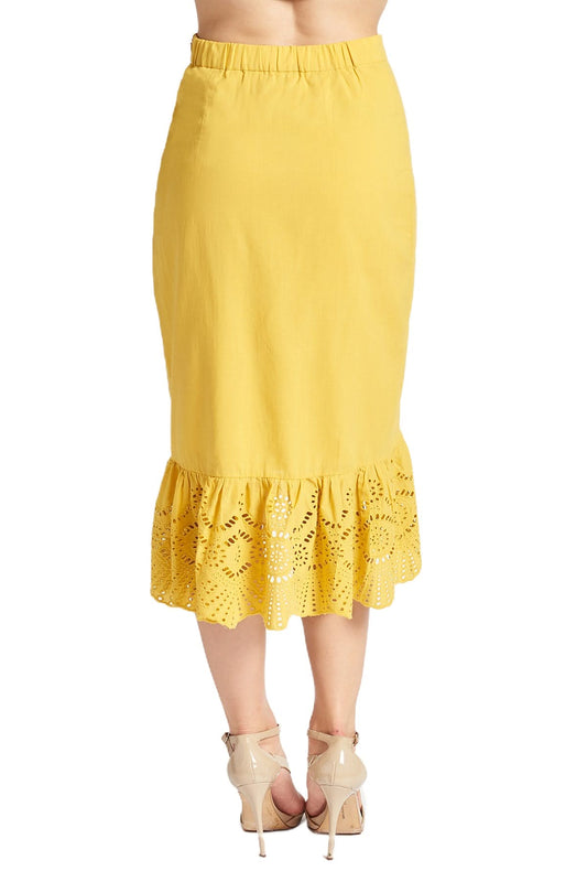 Aster Skirt - Cotton eyelet asymmetric hi - lo skirt marigold - WWW.SIMONAMAGHEN.COM