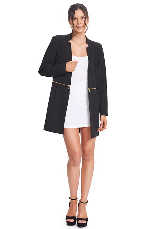 Convertible Notch Neck Blazer: Versatile 3 - Way Style - Long, Cropped & Zipped - WWW.SIMONAMAGHEN.COM