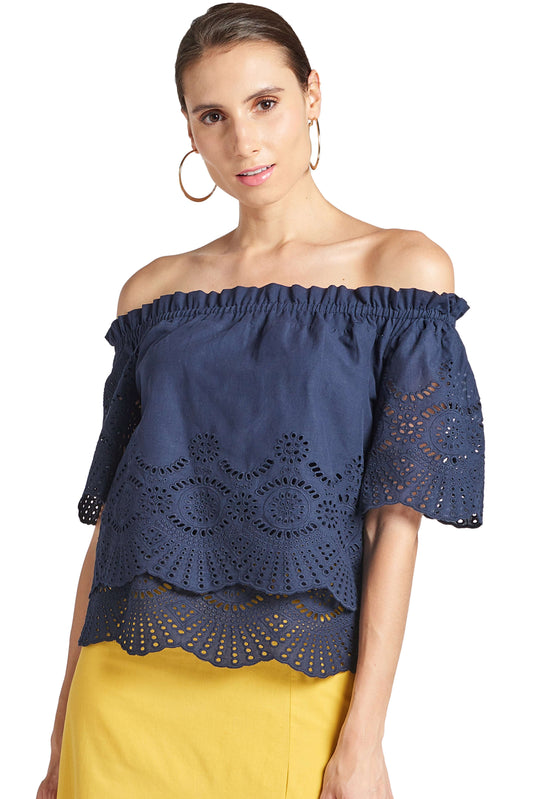 Daisy Top - Double layer off the shoulder cotton eyelet top with scalloped hem - WWW.SIMONAMAGHEN.COM