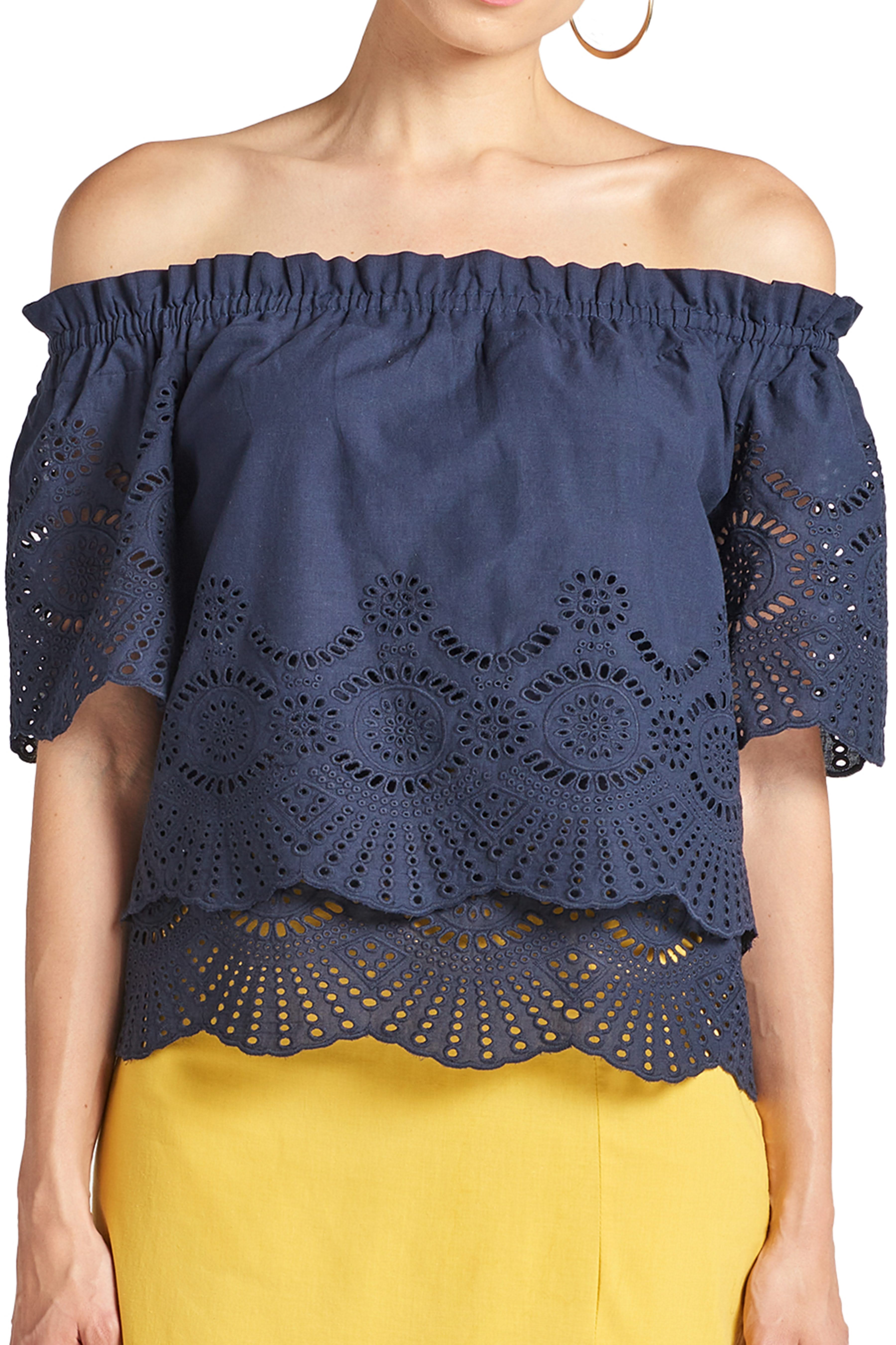 Daisy Top - Double layer off the shoulder cotton eyelet top with scalloped hem - WWW.SIMONAMAGHEN.COM