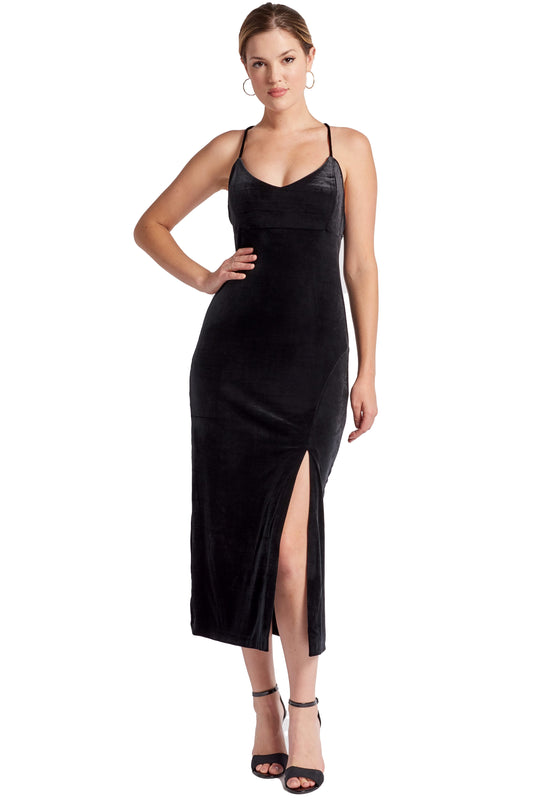 Elle Dress - Velvet slip dress with scooped back and thigh high slit - WWW.SIMONAMAGHEN.COM
