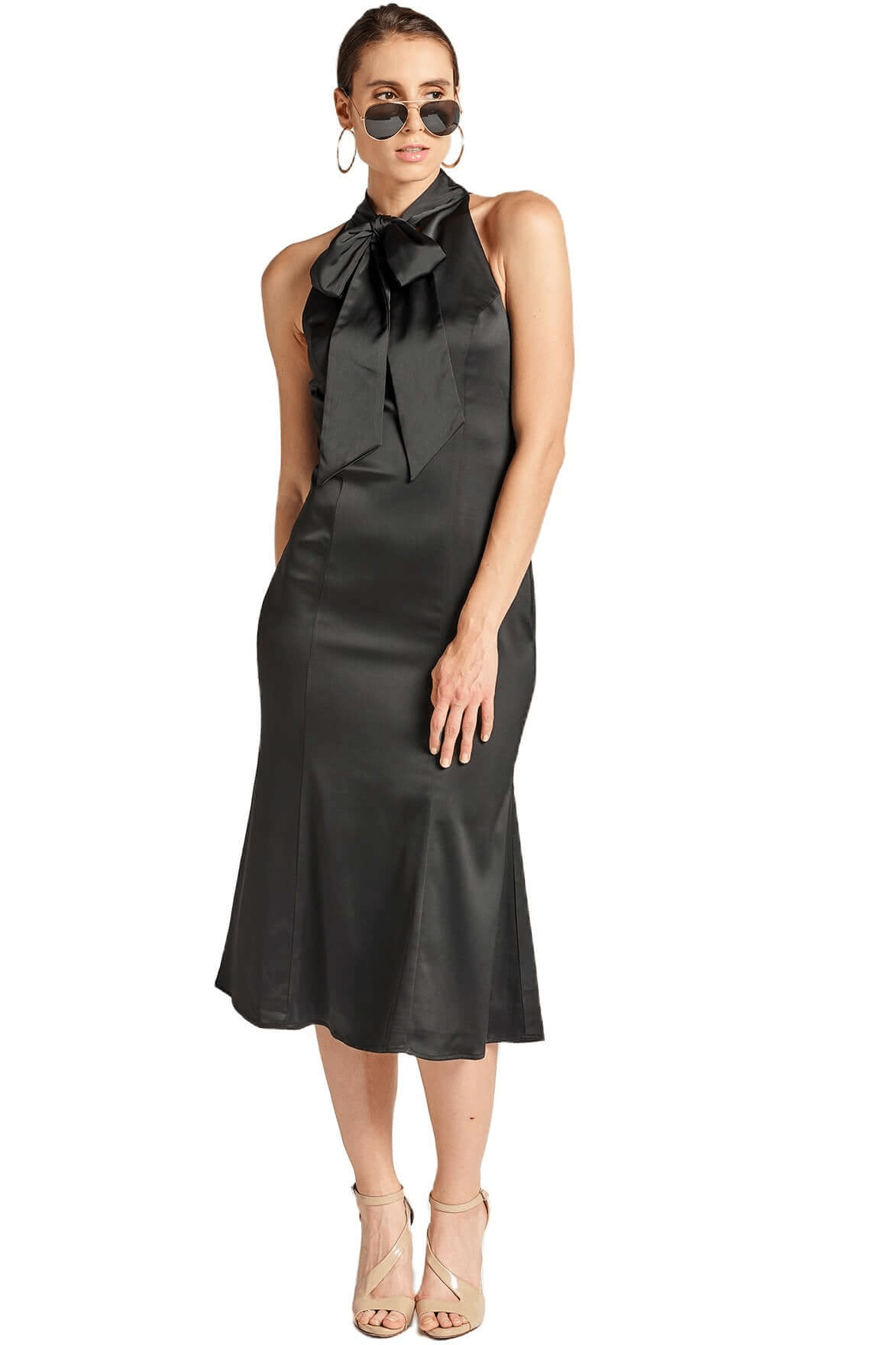 Eloise Dress - Stretch satin midi mermaid dress with neck tie - WWW.SIMONAMAGHEN.COM