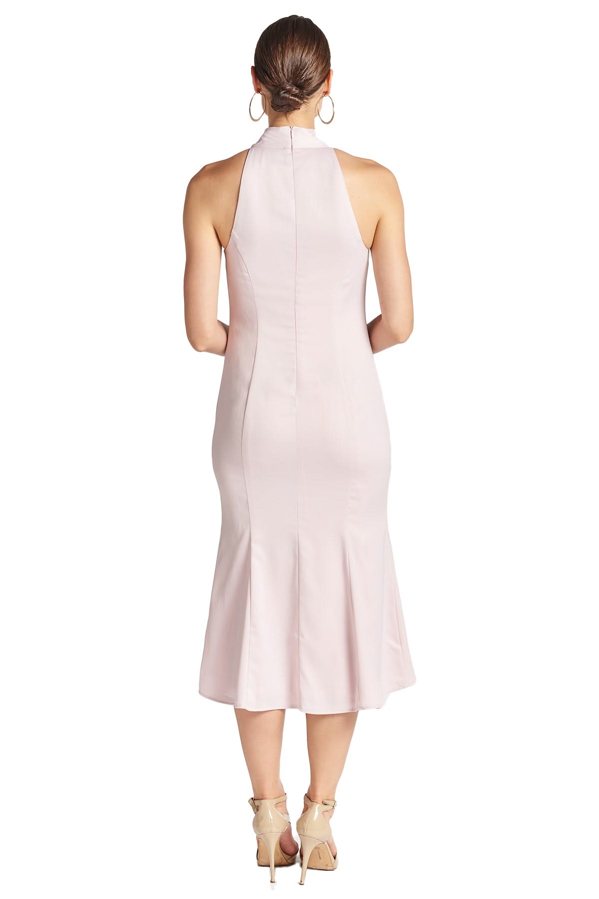 Eloise Dress - Stretch satin midi mermaid dress with neck tie rose - WWW.SIMONAMAGHEN.COM