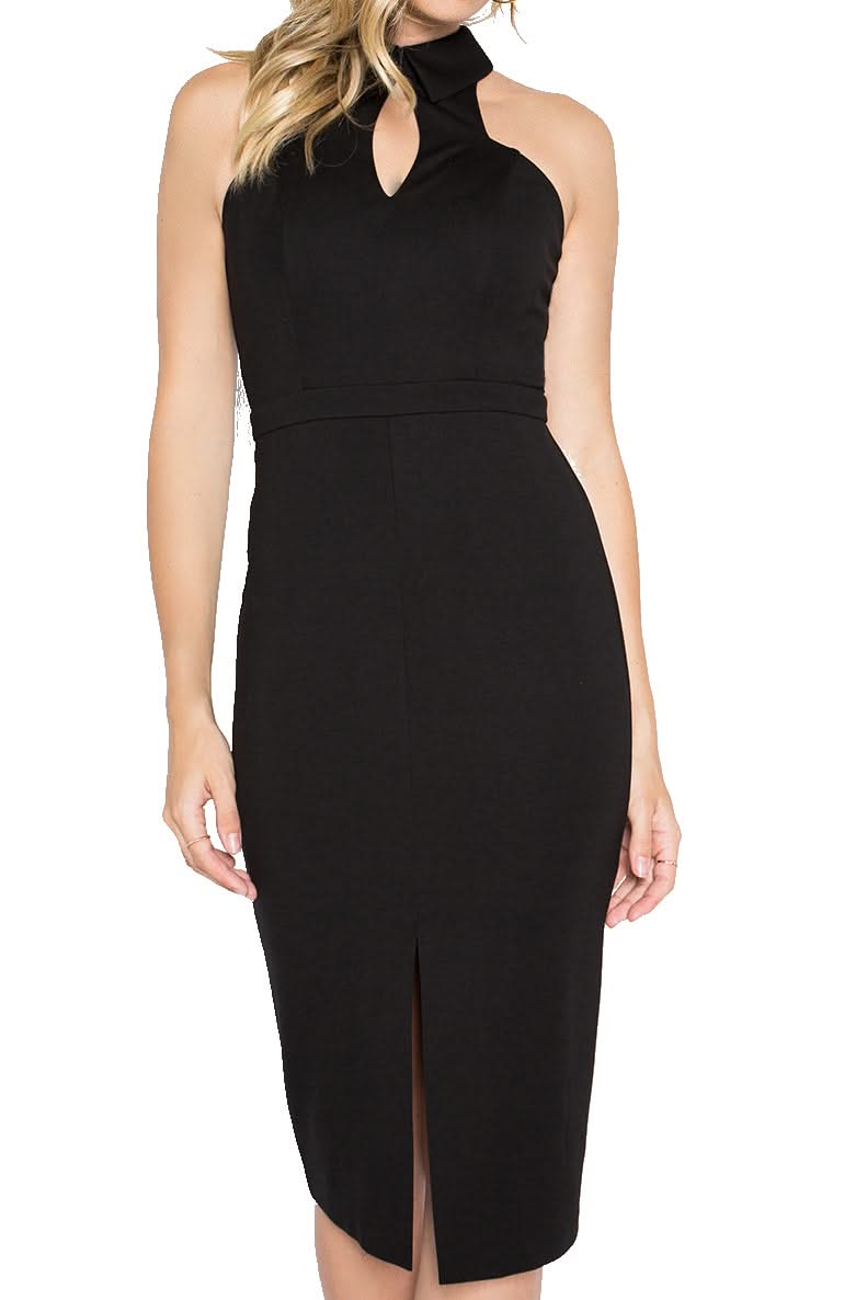 Emma Dress - Sleeveless dress with collar, front keyhole, back cut - out & zipper detail (black) - WWW.SIMONAMAGHEN.COM