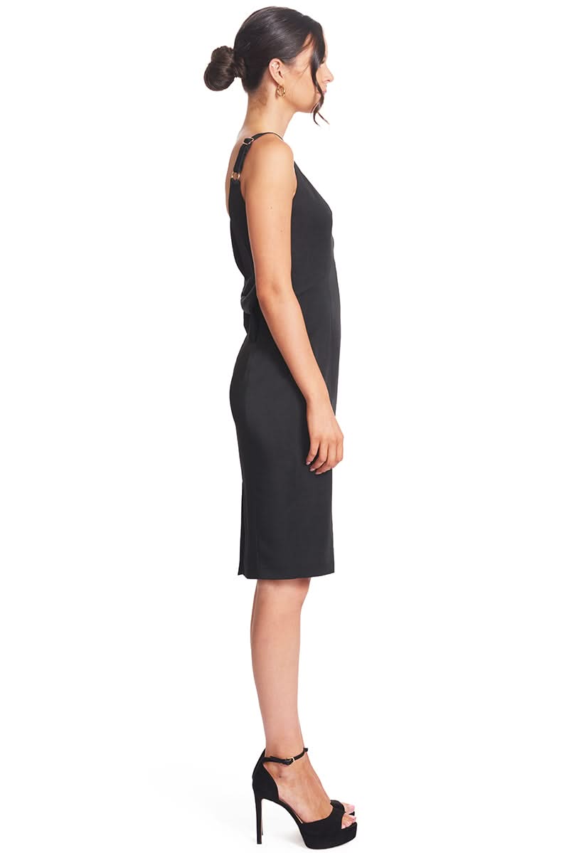 Homa Bow Back Dress - Black Satin Midi Dress with Sweetheart Neckline & Bow Back Trim - WWW.SIMONAMAGHEN.COM