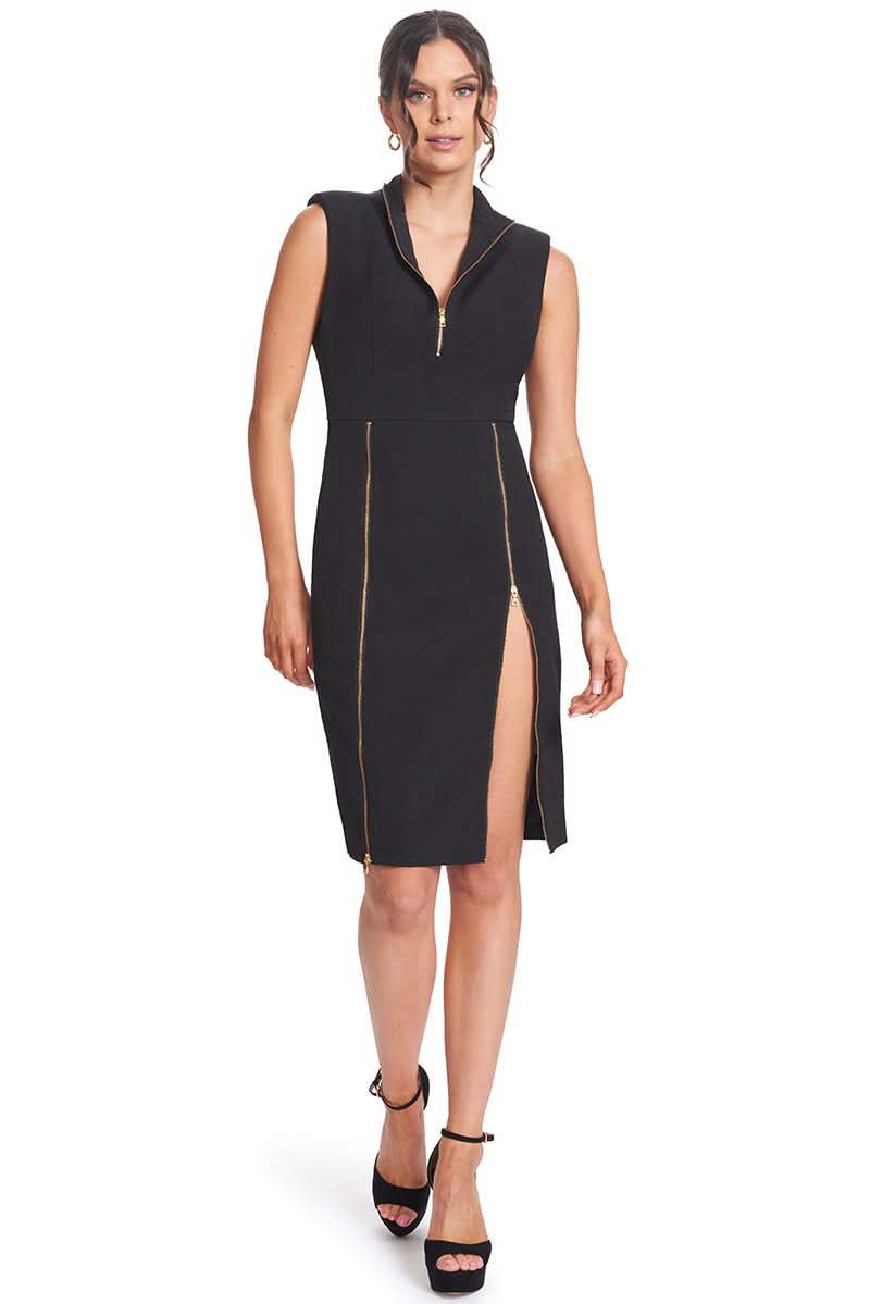 Just Zip It Dress - Sleeveless midi dress with exposed functional gold zippers - WWW.SIMONAMAGHEN.COM