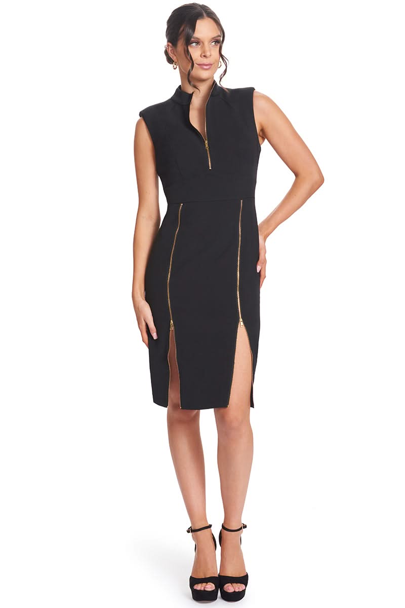 Just Zip It Dress - Sleeveless midi dress with exposed functional gold zippers - WWW.SIMONAMAGHEN.COM