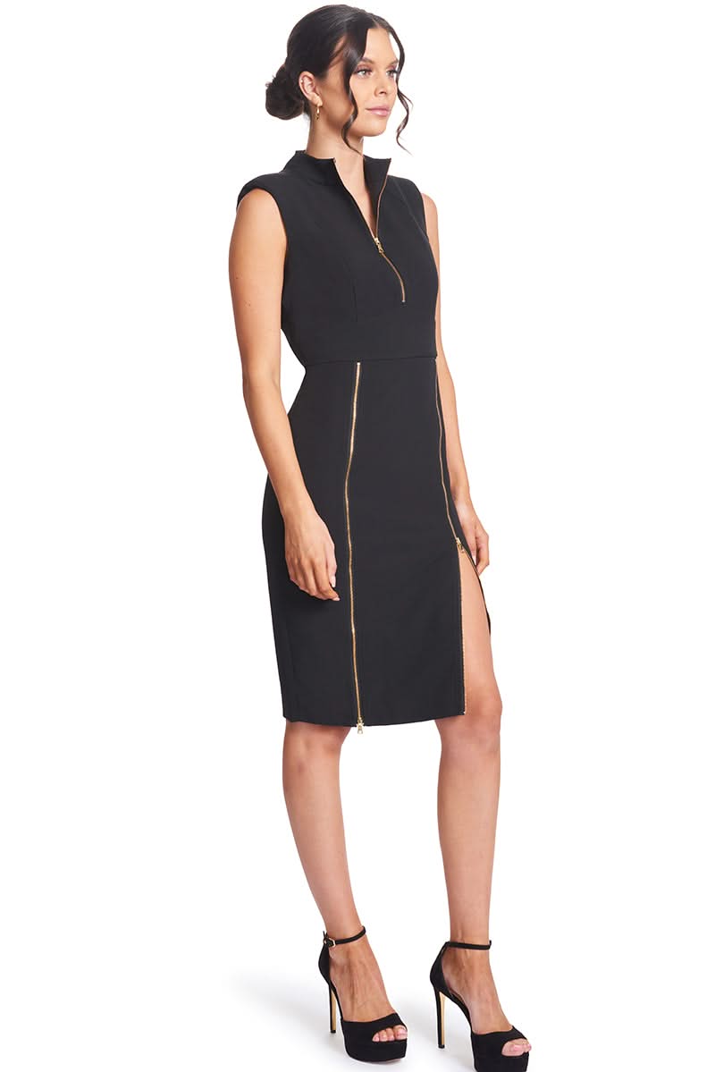 Just Zip It Dress - Sleeveless midi dress with exposed functional gold zippers - WWW.SIMONAMAGHEN.COM