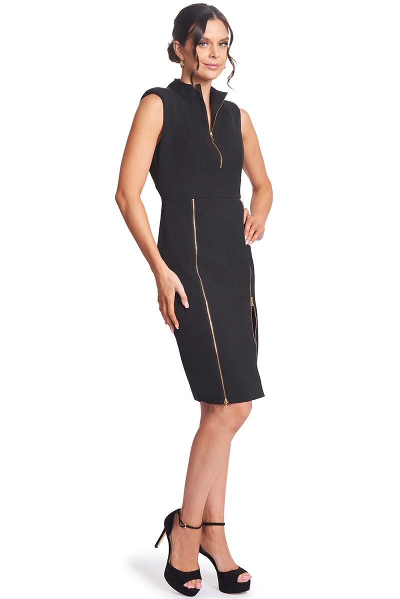 Just Zip It Dress - Sleeveless midi dress with exposed functional gold zippers - WWW.SIMONAMAGHEN.COM