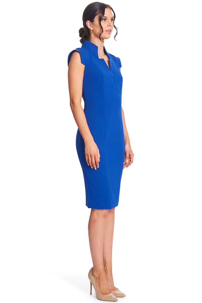 Point De Vu Dress - Cobalt Blue Sleeveless Notch Neck Midi Sheath Dress - WWW.SIMONAMAGHEN.COM