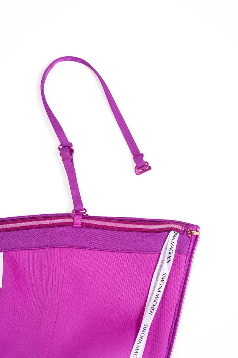 Vava Voom Dress - Pointed bodice satin midi body - con dress with side skirt cut - out - WWW.SIMONAMAGHEN.COM