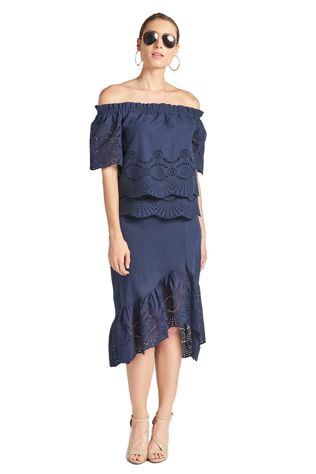 Aster Skirt - Cotton eyelet asymmetric hi - lo skirt - WWW.SIMONAMAGHEN.COM