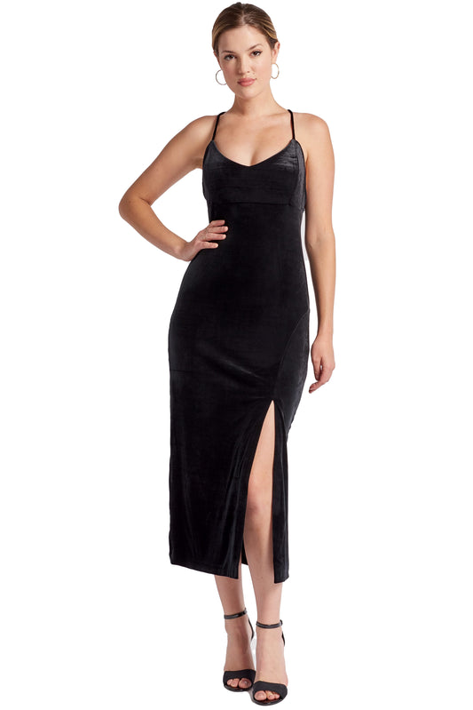 Elle Dress - Velvet slip dress with scooped back and thigh high slit - WWW.SIMONAMAGHEN.COM