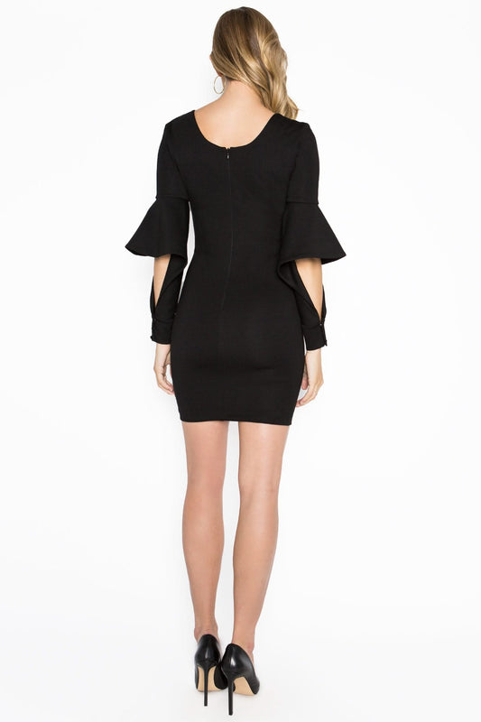 Jayla Dress - Mini body conscious dress with novelty cuffed bell sleeves - WWW.SIMONAMAGHEN.COM