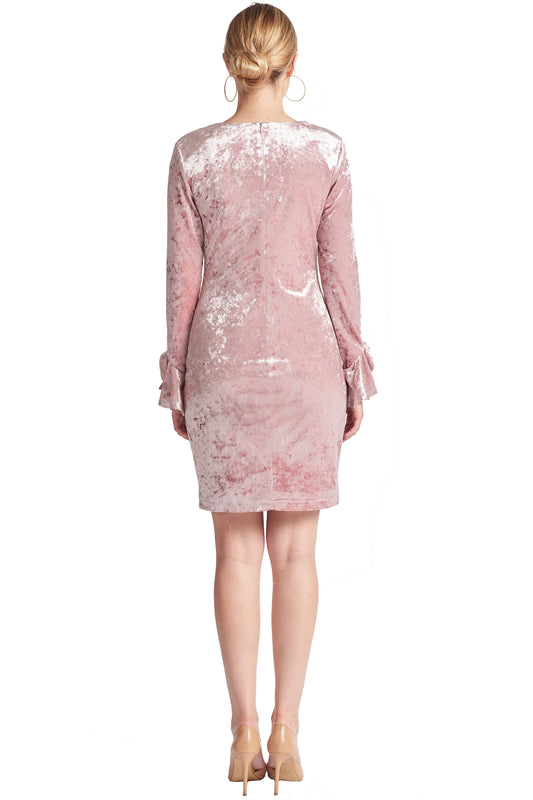 Kara Dress - Long sleeve crushed velvet v - neck dress adorned with bell sleeves - WWW.SIMONAMAGHEN.COM