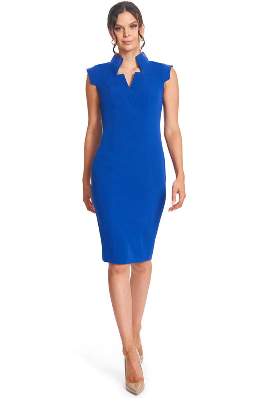 Point De Vu Dress - Cobalt Blue Sleeveless Notch Neck Midi Sheath Dress - WWW.SIMONAMAGHEN.COM
